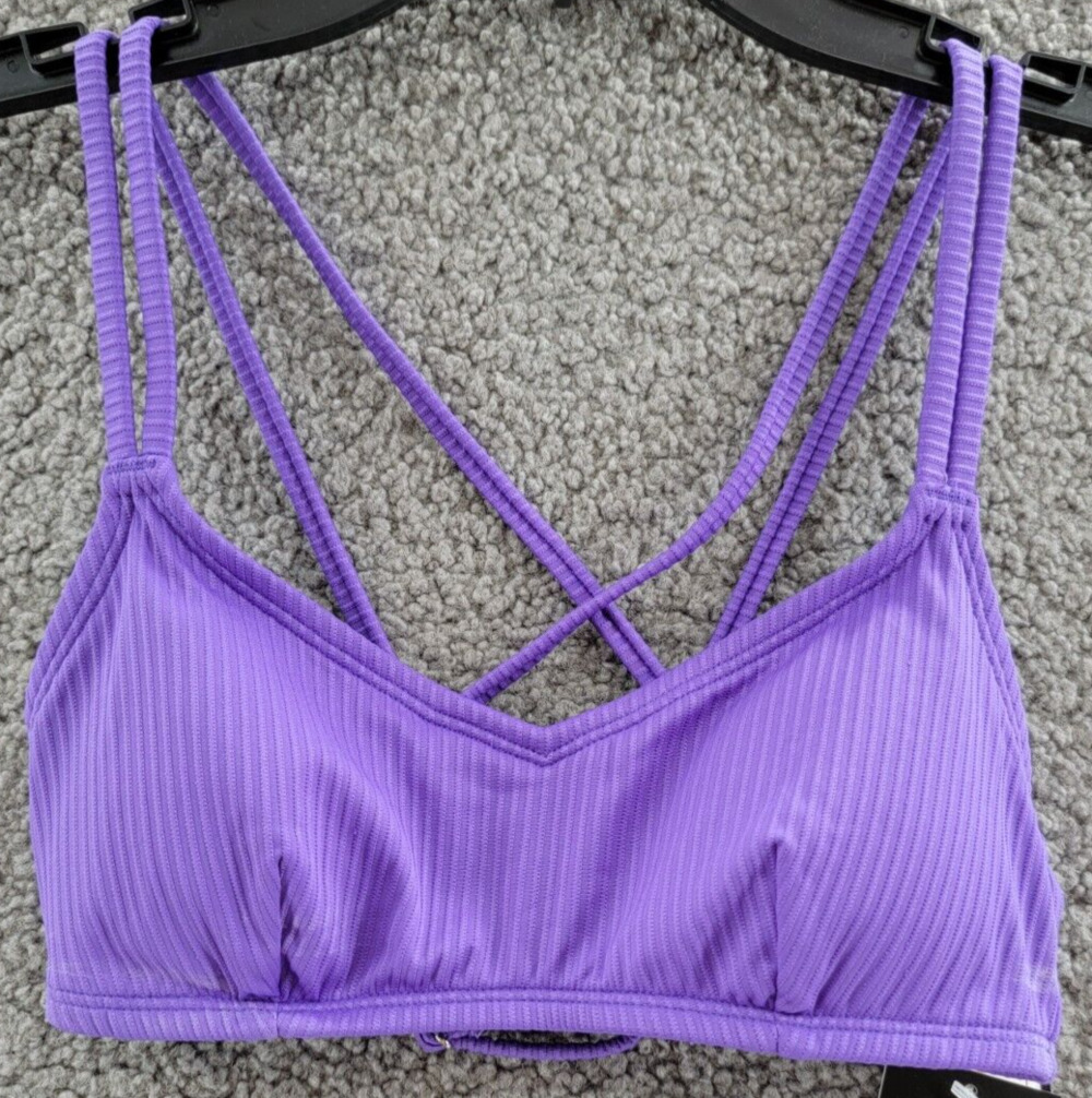 SALT + COVE Raised Rib Strappy Bralette Bikini Top Juniors' XS Ultraviolet Lined
